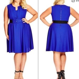 City Chic vintage veroni Blue belted Fit & Flare Dress Sz 22 New